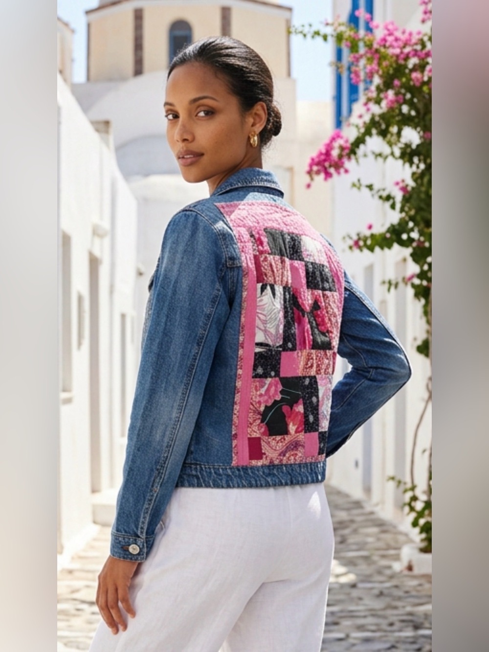 Bluenotes Blue Denim Jacket with Pink Quilted Back Panel